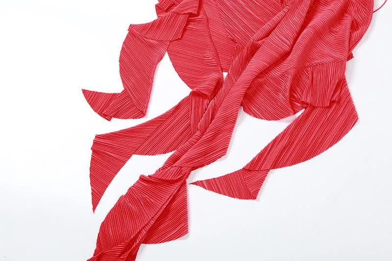 BerriesJam - Gloves Ruffle Solid Hollow Out Halter Backless Cut Out Mini Dress