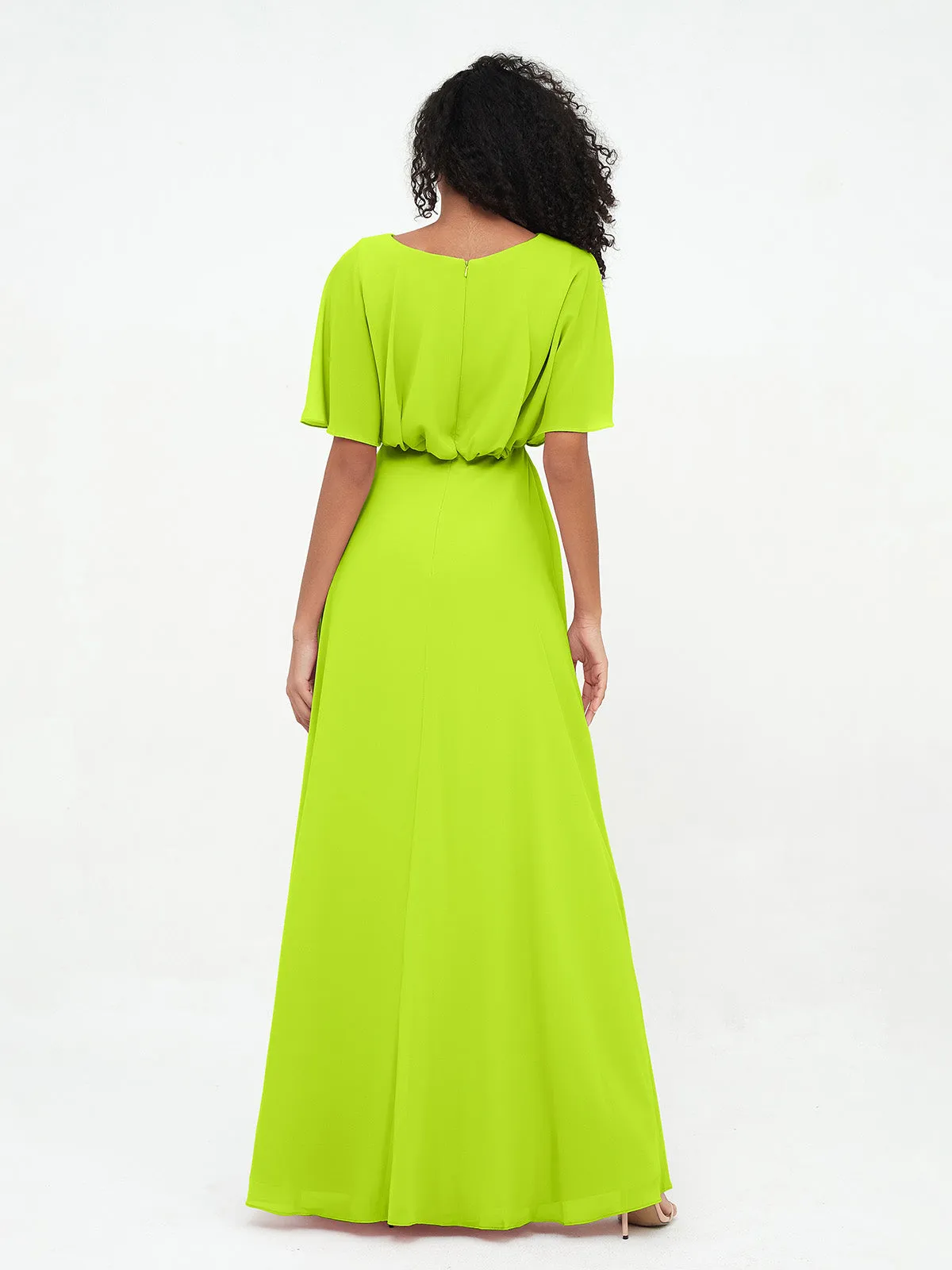 Chiffon Full Length Bridesmaid Dresses with Wrap Lime Green