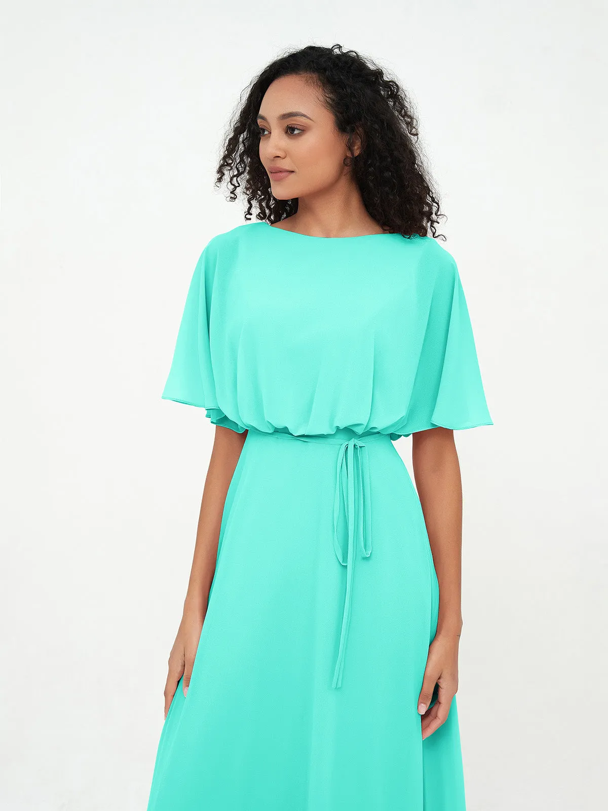 Chiffon Full Length Bridesmaid Dresses with Wrap Spa