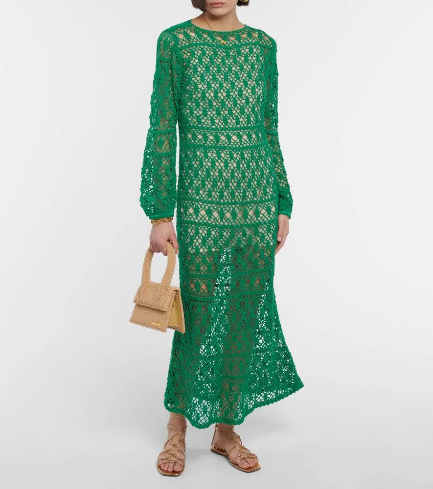 Cotton crochet maxi dress ANNA KOSTUROVA, white