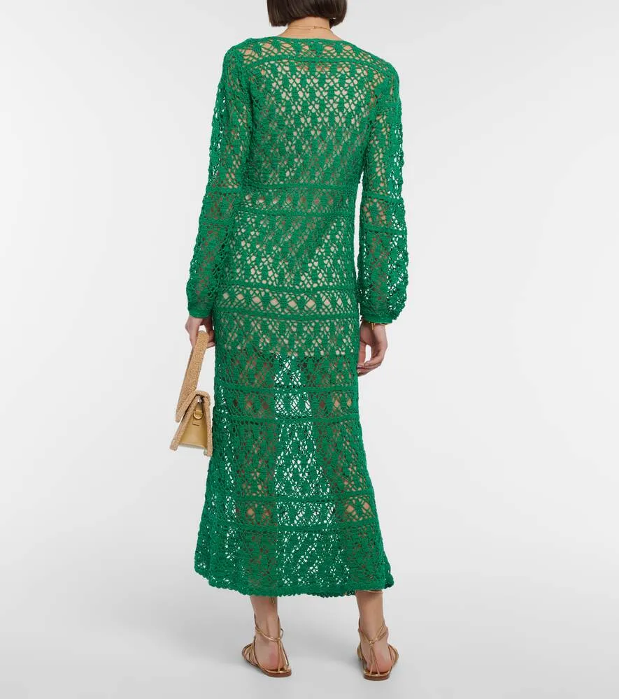 Cotton crochet maxi dress ANNA KOSTUROVA, white