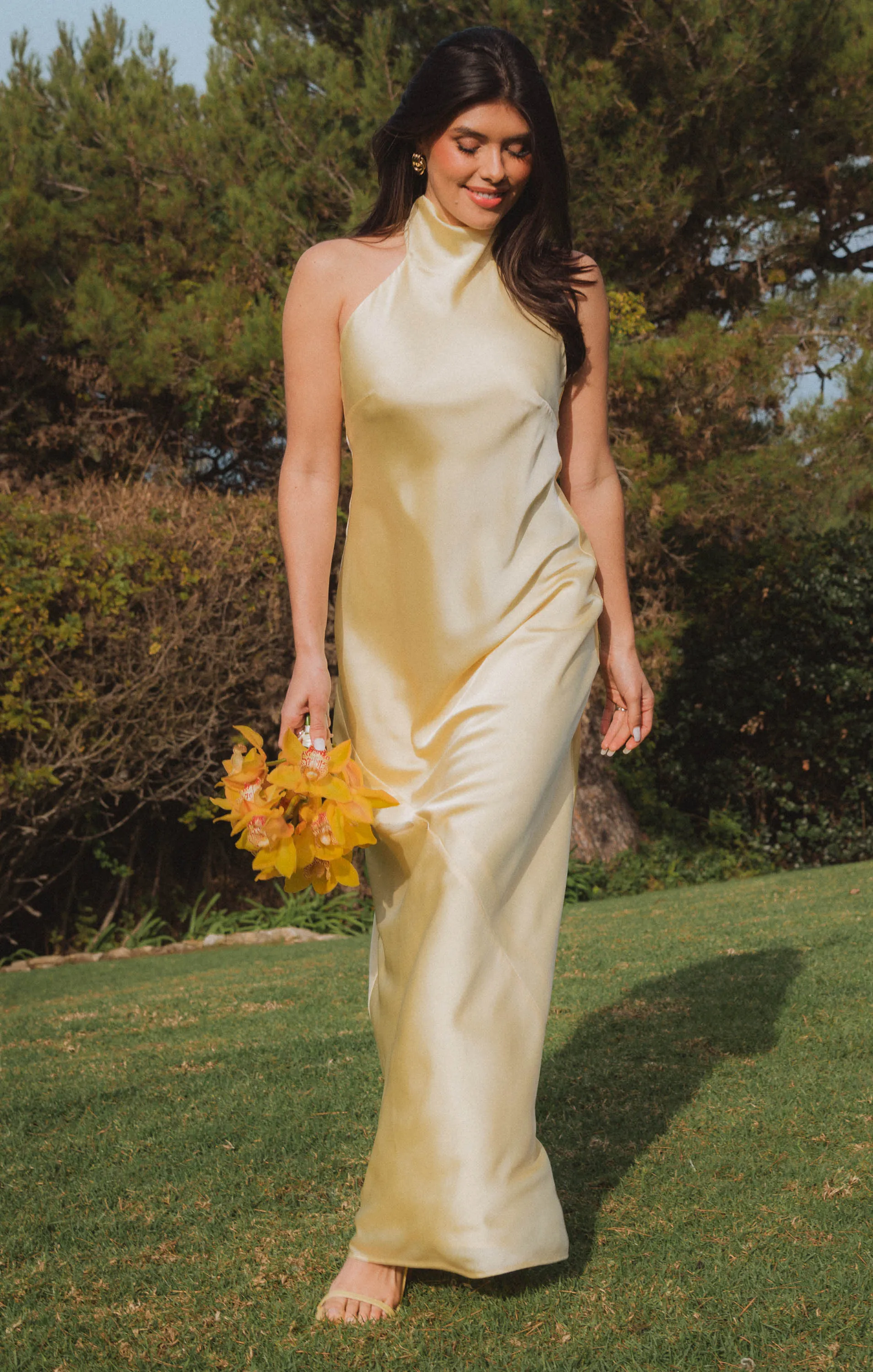 Lisa Maxi Dress ~ Pale Yellow Luxe Satin