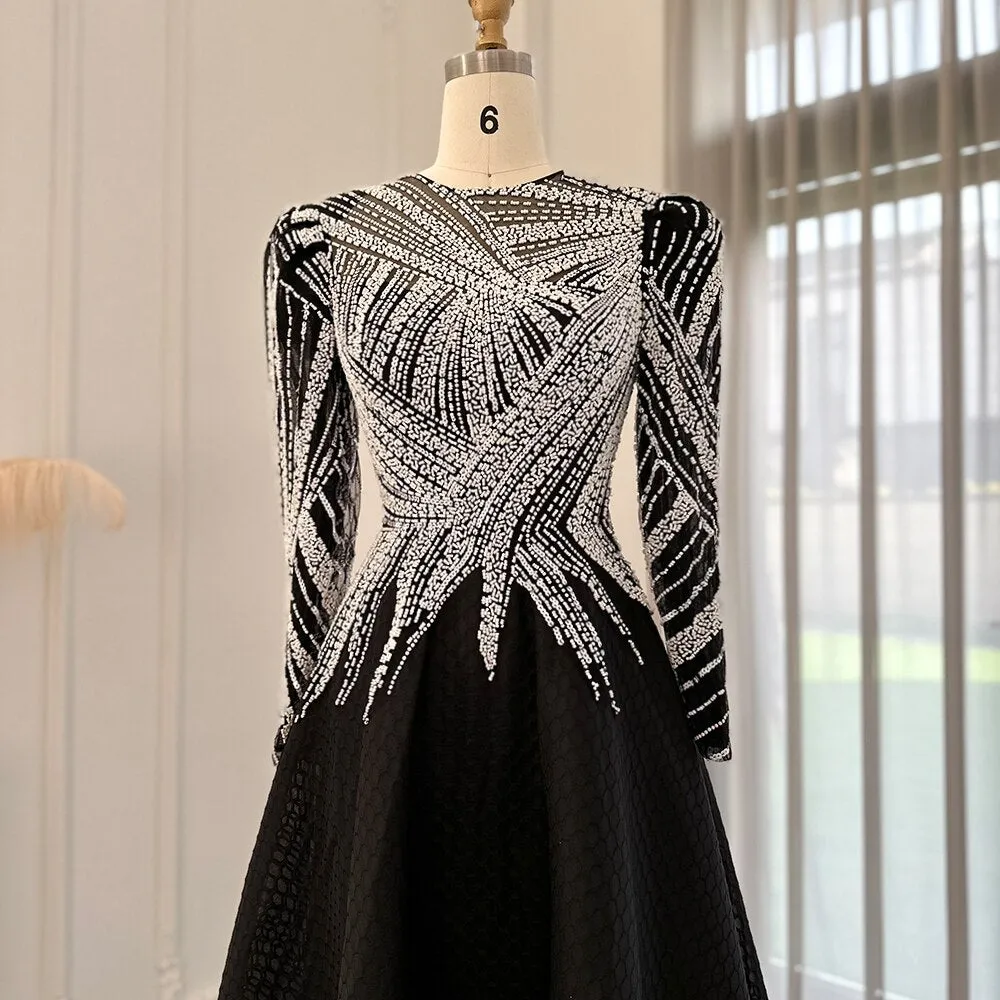 Luxury Black Short Muslim Long Sleeves Evening Dress SS212