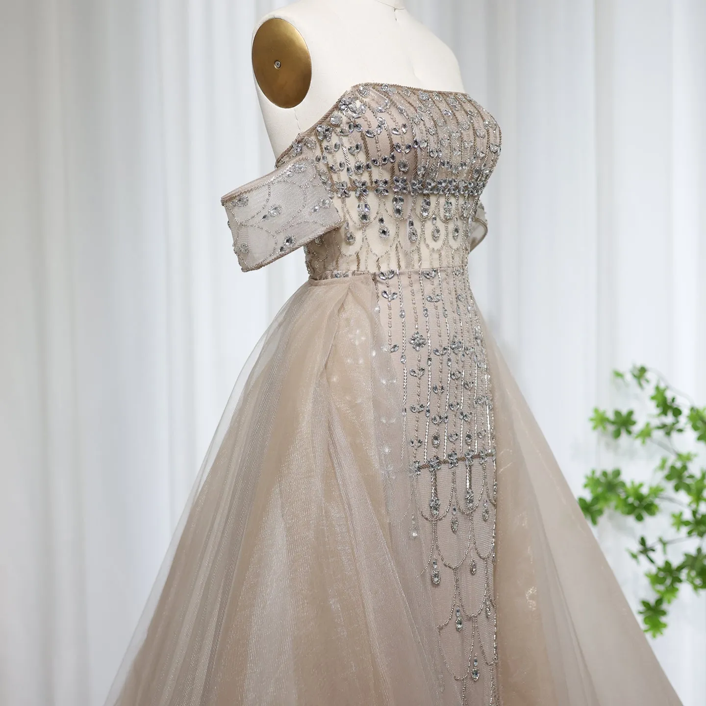 Luxury Champagne Evening Dress with Overskirt SS168