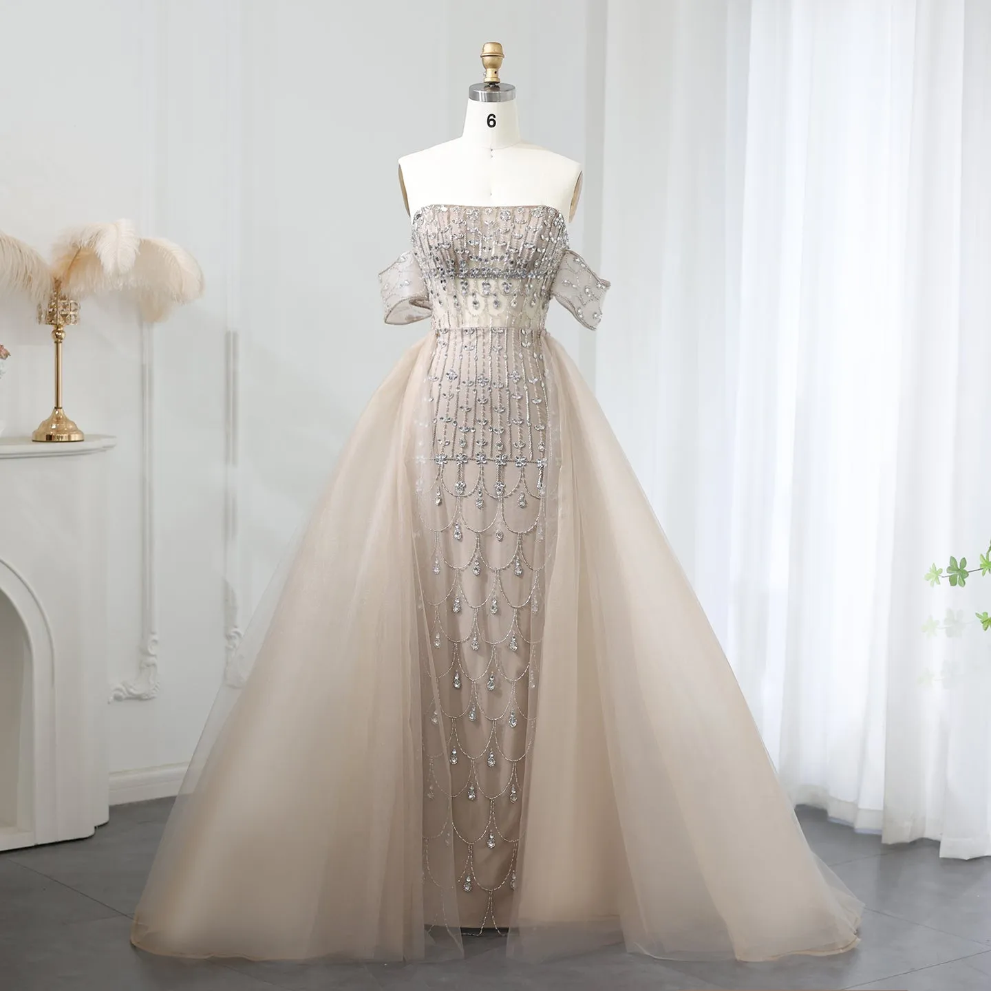 Luxury Champagne Evening Dress with Overskirt SS168