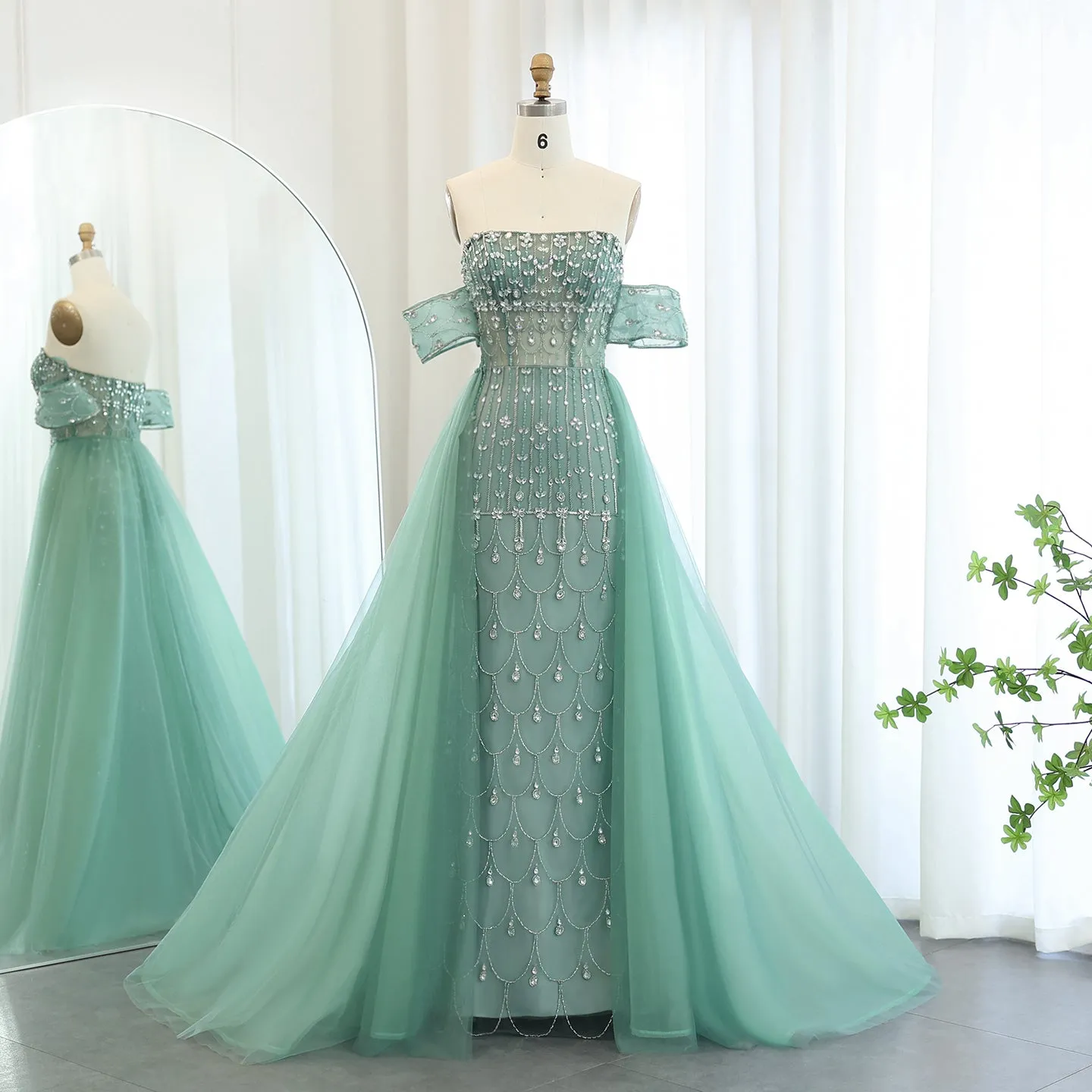 Luxury Champagne Evening Dress with Overskirt SS168