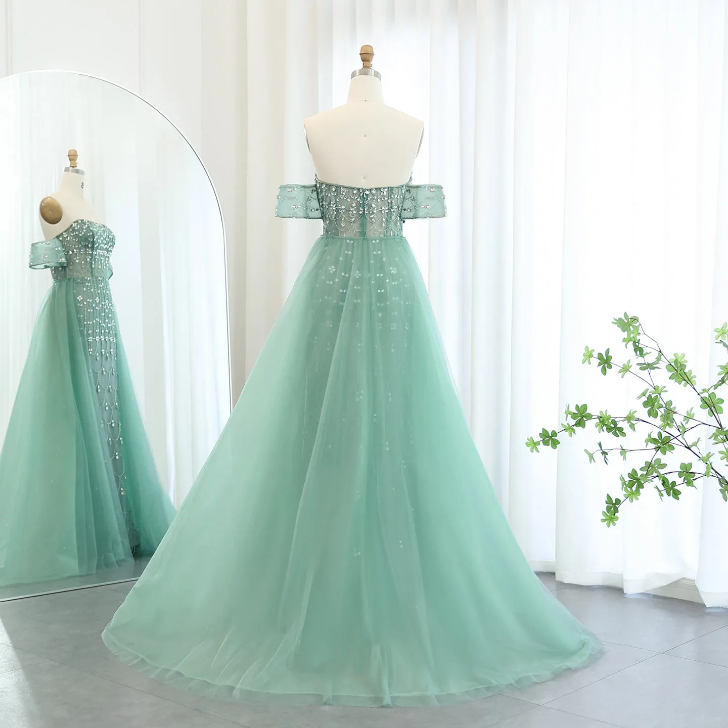 Luxury Champagne Evening Dress with Overskirt SS168