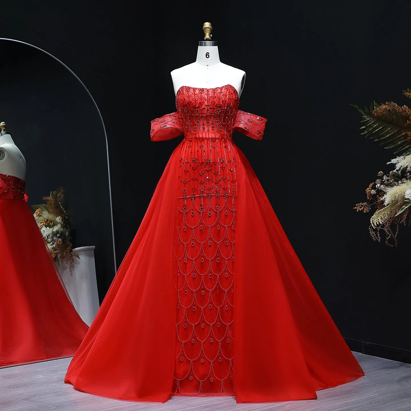 Luxury Champagne Evening Dress with Overskirt SS168