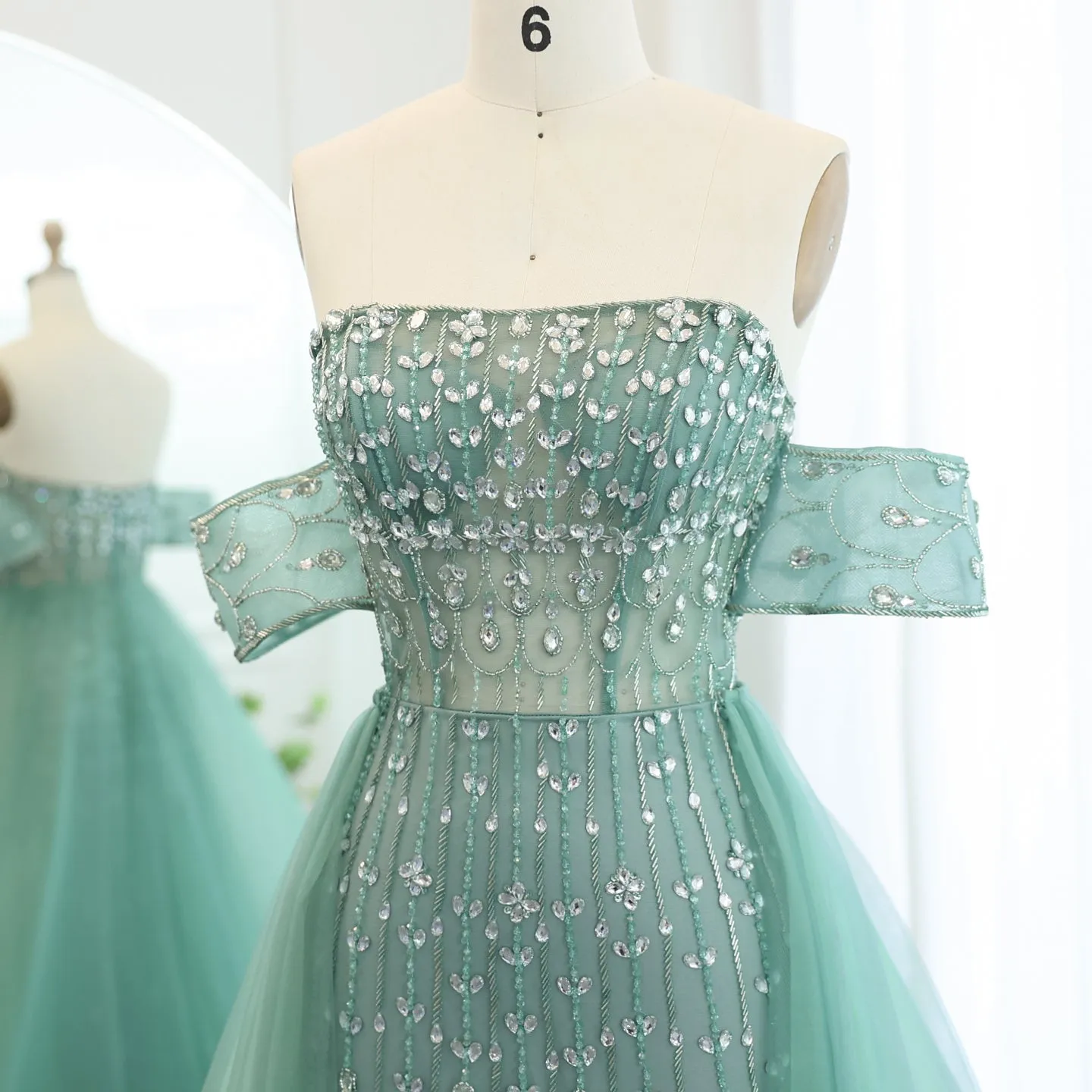 Luxury Champagne Evening Dress with Overskirt SS168