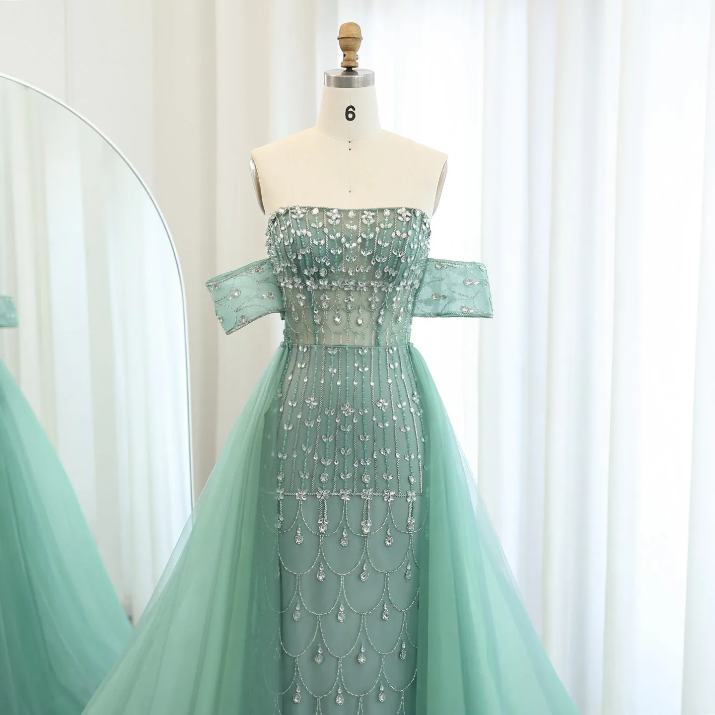 Luxury Champagne Evening Dress with Overskirt SS168