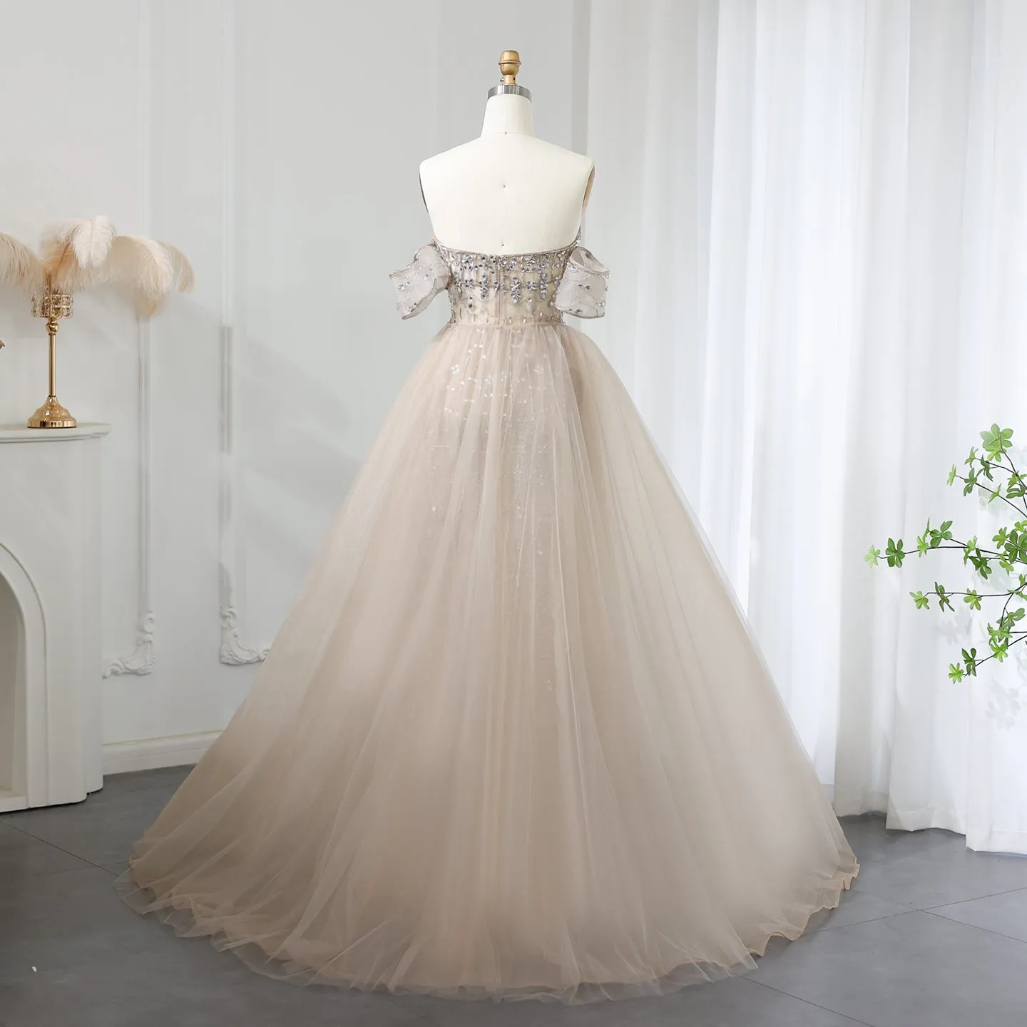 Luxury Champagne Evening Dress with Overskirt SS168