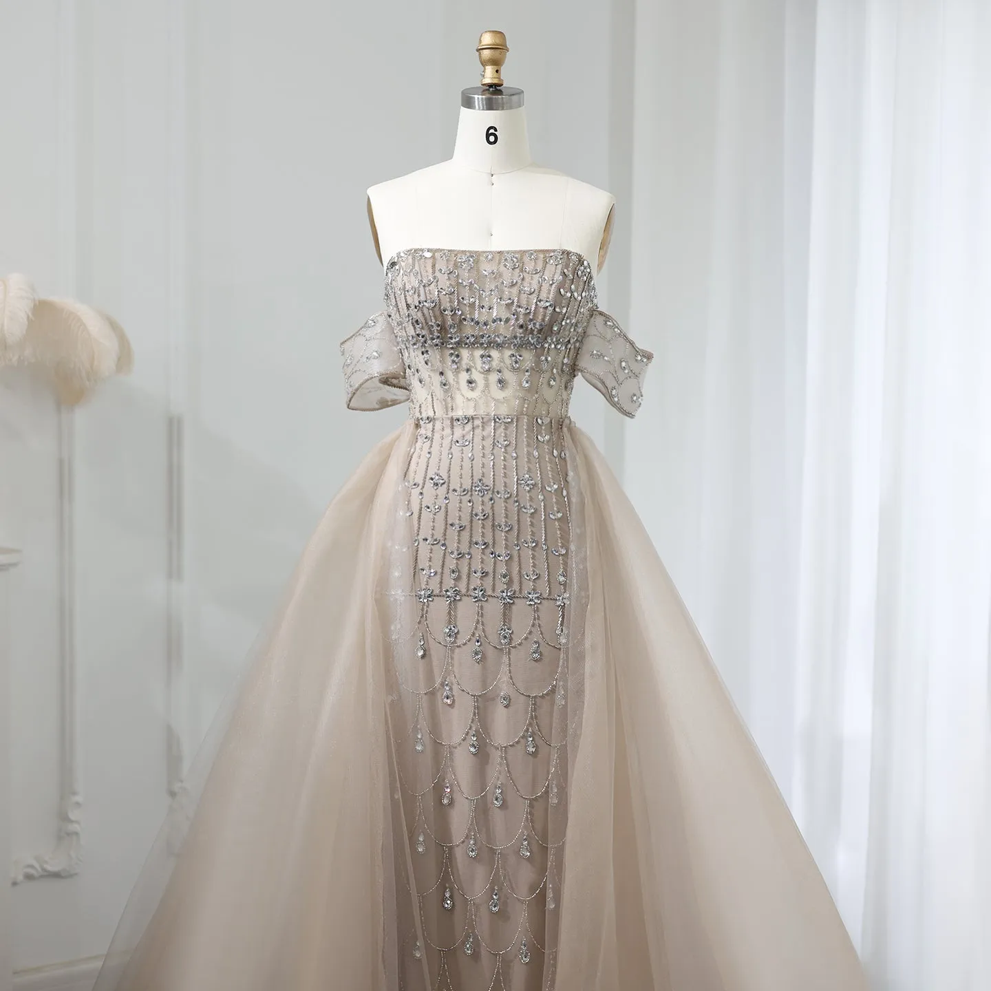 Luxury Champagne Evening Dress with Overskirt SS168