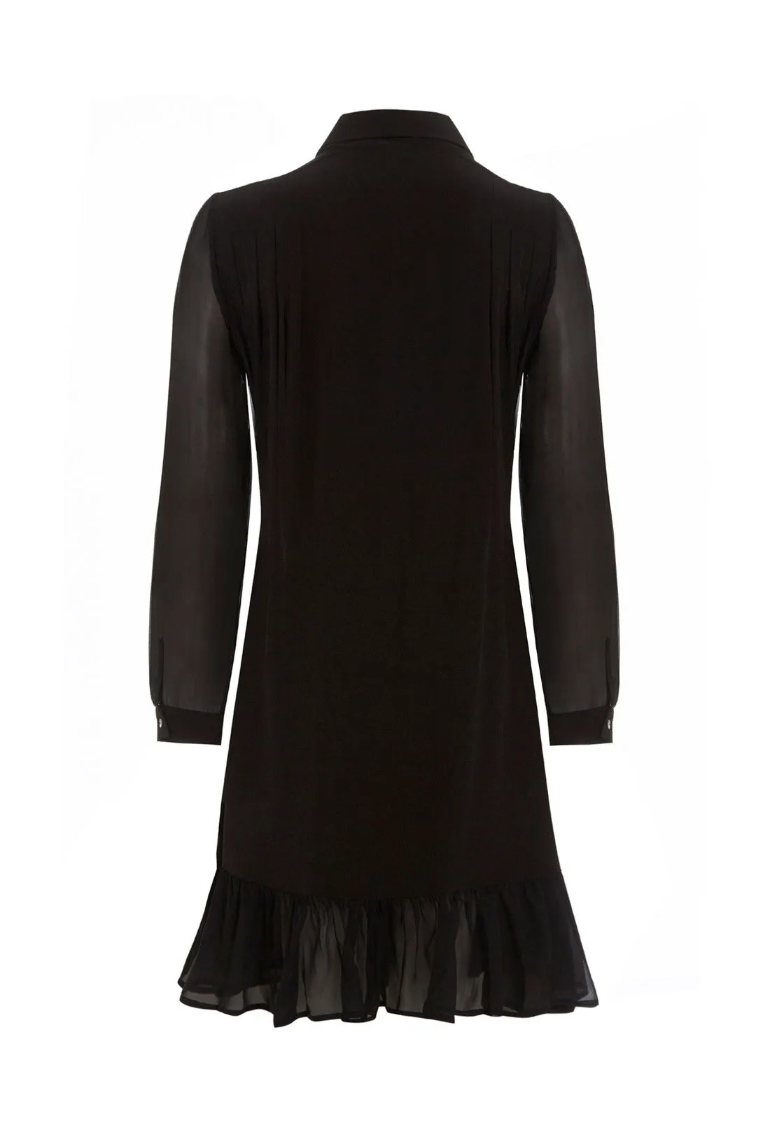 Outsider silk shirt dress with georgette sleeves in black