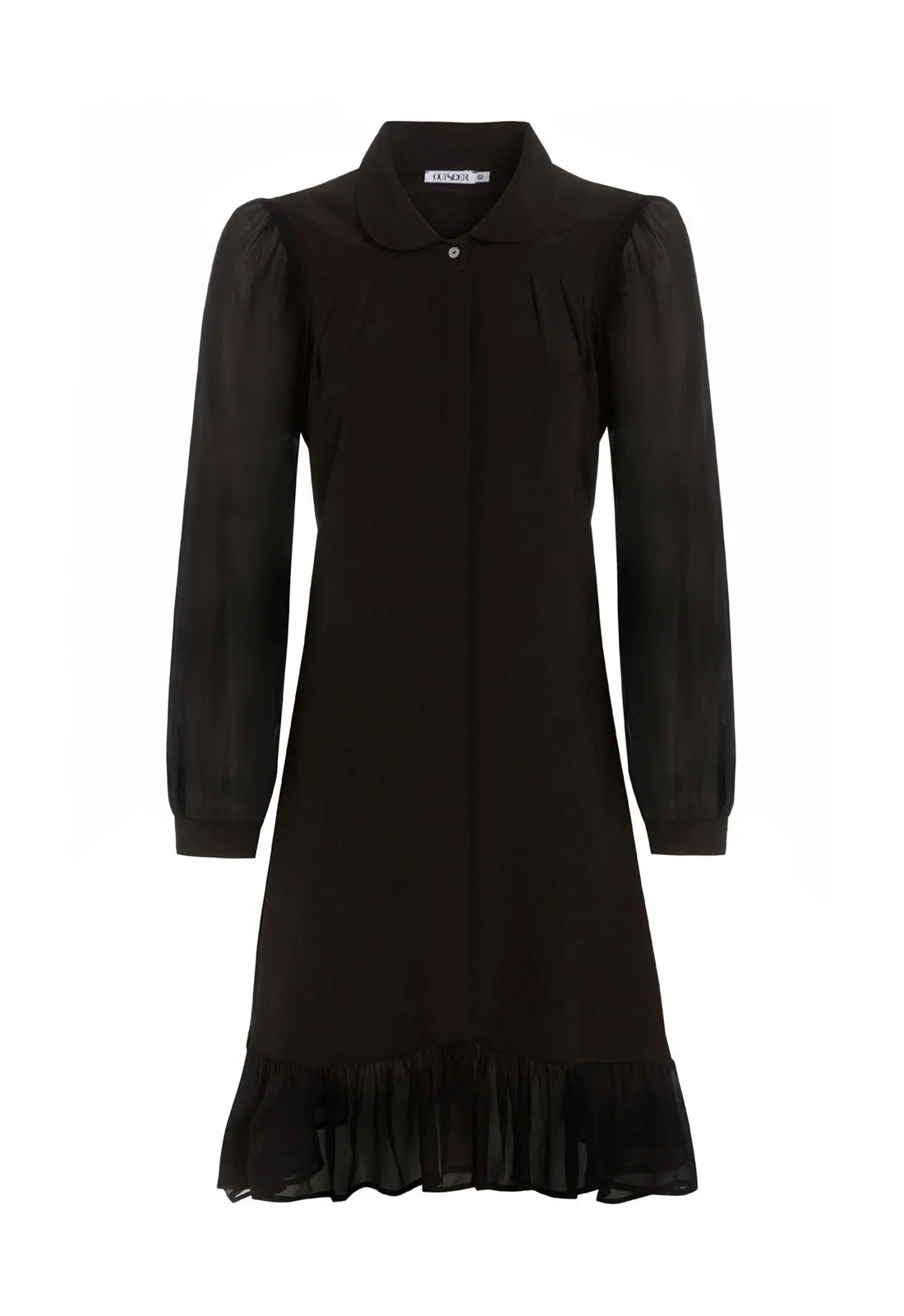 Outsider silk shirt dress with georgette sleeves in black