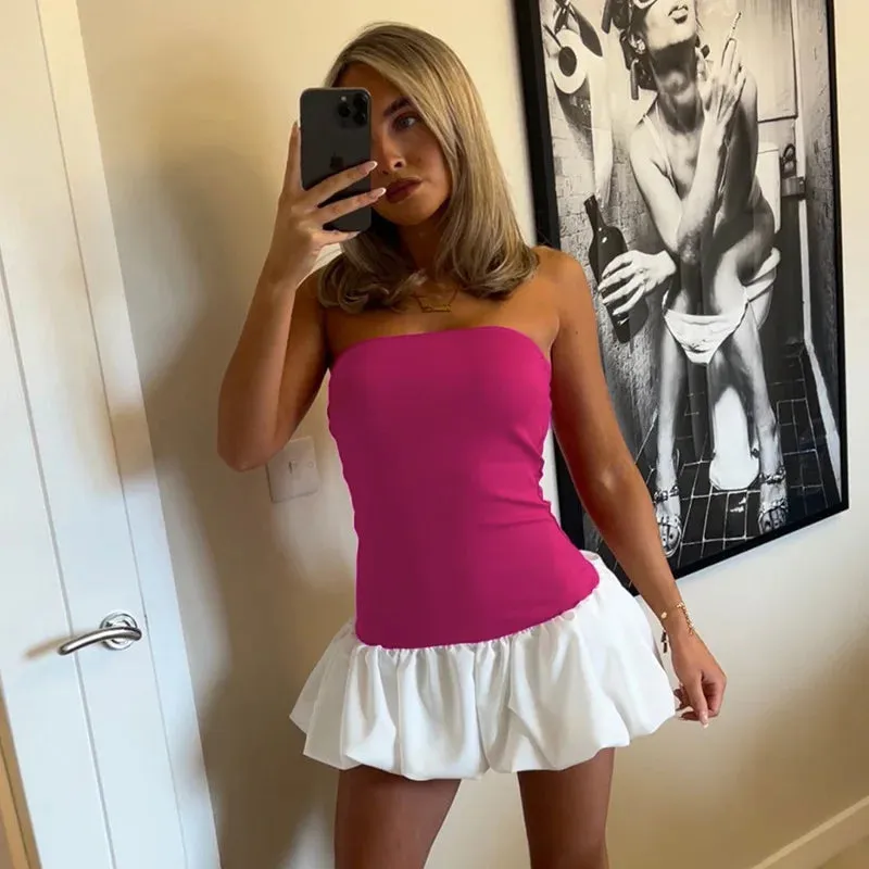 Tube Puff Stylish Hem Mini Dress